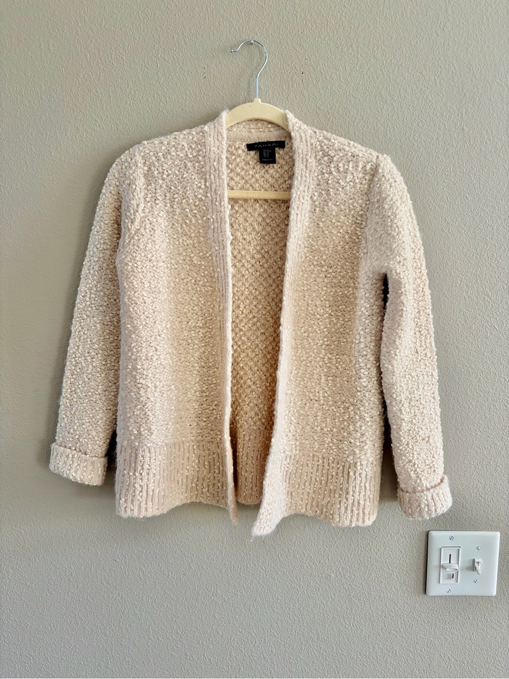 Tahari Cream Bouclé Open-Front Cardigan XS